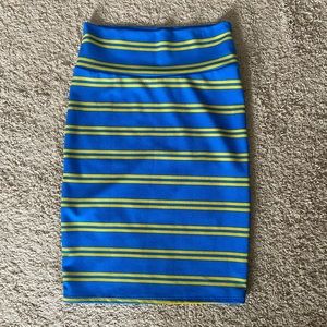 Blue and Yellow striped LULAROE Cassie skirt, S